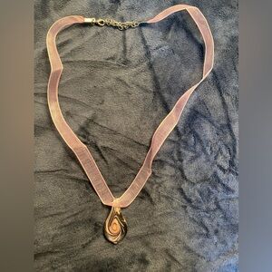 Necklace/pink ribbon, glass pendant, silver lobster clasp, NWOT